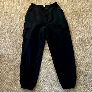 H&M black parachute pants, size medium.